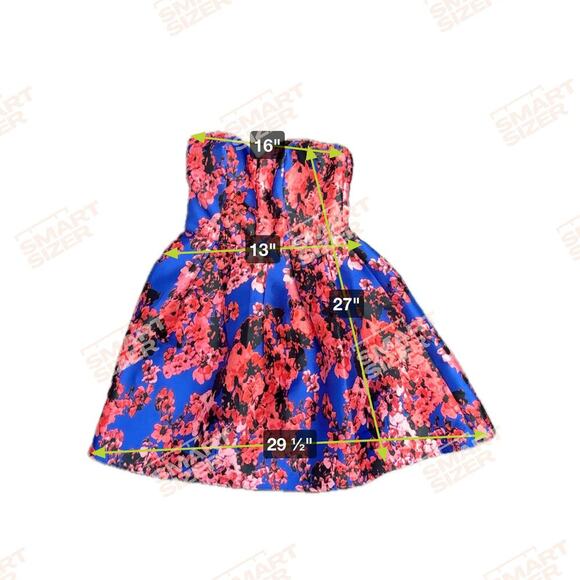 New B. Darlin Strapless Sweetheart Red Blue Floral Print Mini Dress Juniors 5/6 - Picture 9 of 10